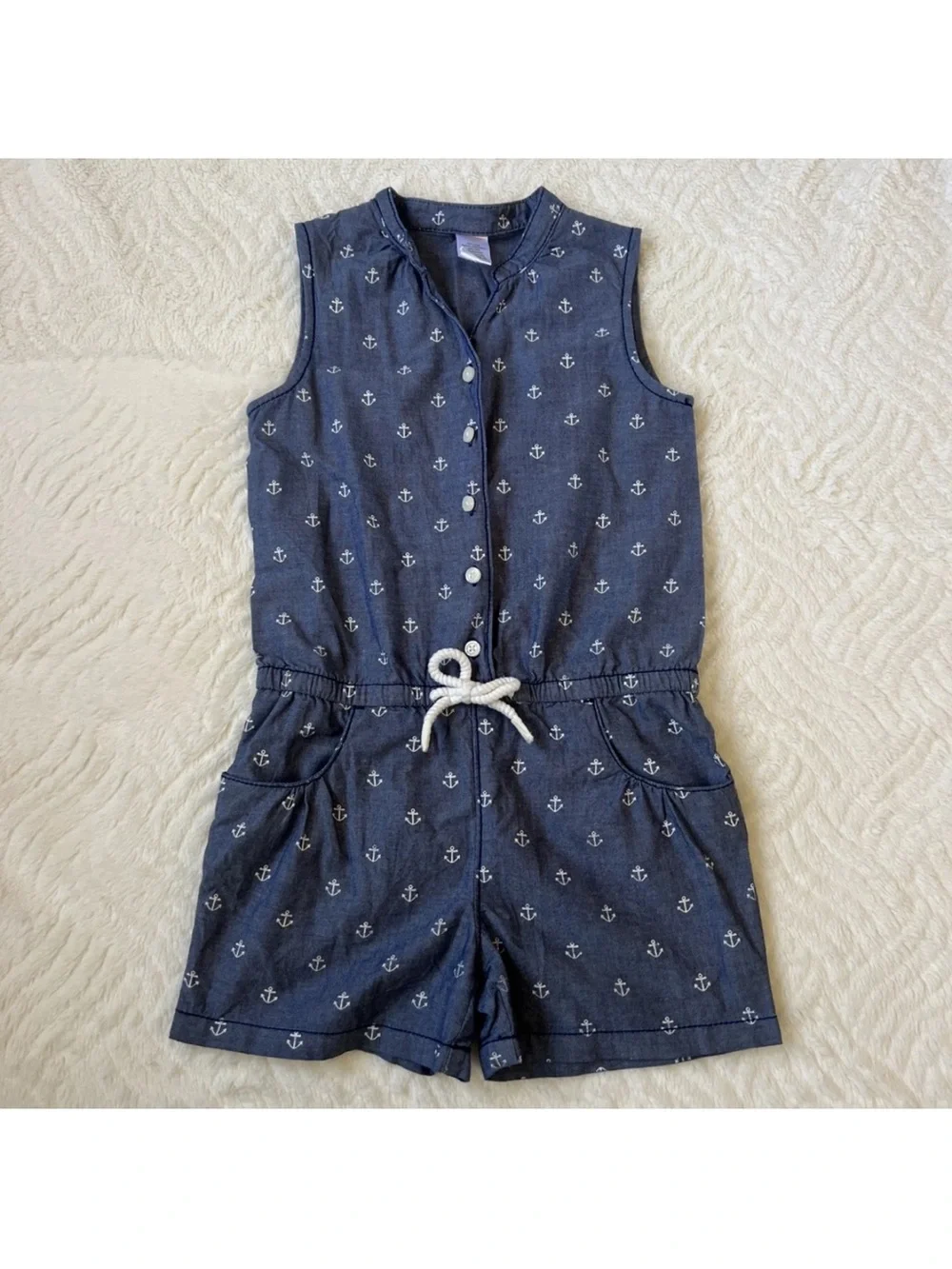 Gymboree Navy and White Anchor Print Sleeveless Romper size 7